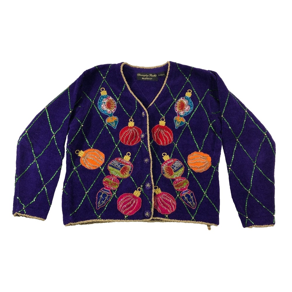 Christopher‎ Radko Bellepoint Cardigan Sweater Women's Large Purple Ornaments